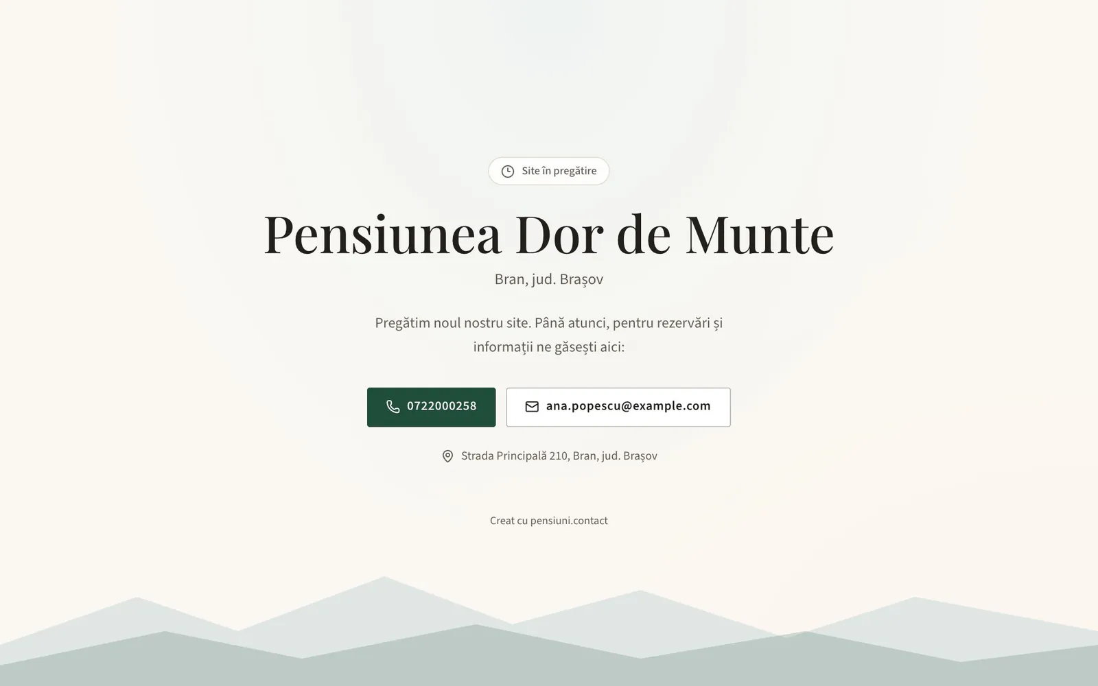 Pagina „În curând” pe care o văd vizitatorii.